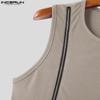 INCERUN Summer Men O Neck Zip-up Sleeveless Rib Sport Casual Fitted Tank Tops