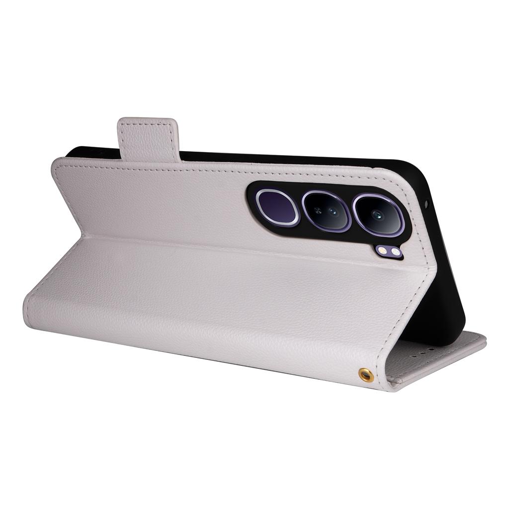 Leather Case with Wrist Strap for Vivo V40 SE 5G 80W/V40 Lite (Indonesia) 4G/5G Litchi Texture Wallet Flip Phone Cover