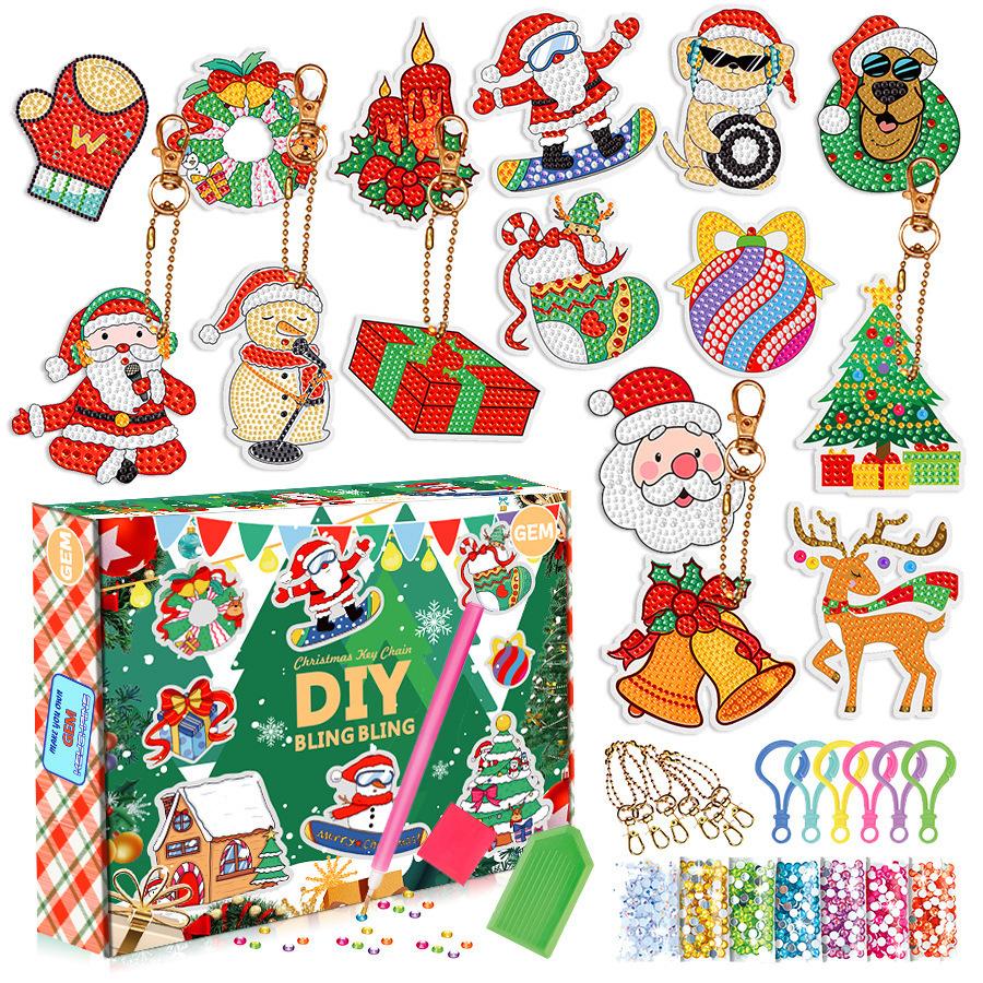 Non-Toxic Christmas Diamond Painting Keychain 5D Diy Hanging Diamond Art Kits Diamond Ornaments For Kids Christmas Crafts Family Decor