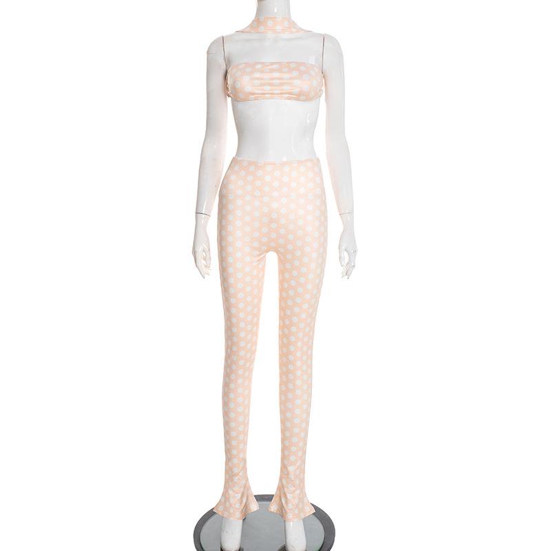 

European & American Women s Polka Dot Halter Backless Two-Piece Set: Tight Long Pants S