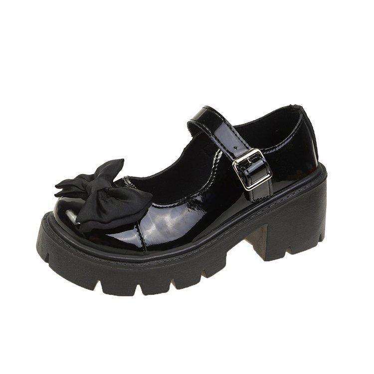 

Waterproof small leather shoes women s spring and autumn 2025 Internet celebrity platform square heel Japanese jk skirt French Mary Jane loafer shoes 35 чорний