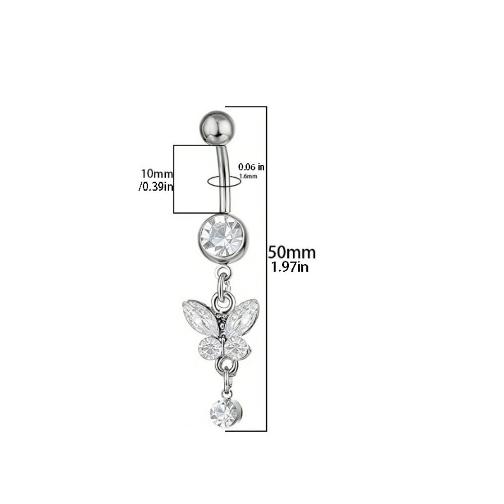 Stainless Steel Zircon Navel Ring Rhinestone Colorful Butterfly Pendants Belly Button Ring Hip Hop Piercing