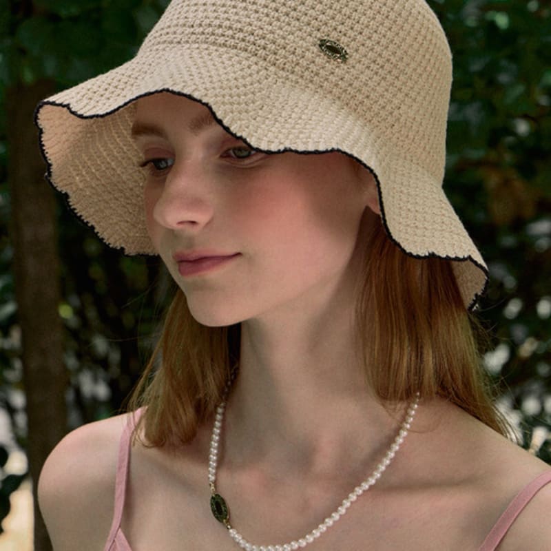 NONLOCAL Olivia Summer Knitted Bucket Hat - Light Beige