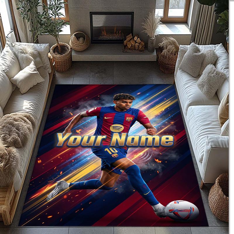Lamine Yamal Printed Crystal Velvet Rug Non‑Slip Crystal Velvet Carpet For Sofa Bedroom Indoor Home Decoration