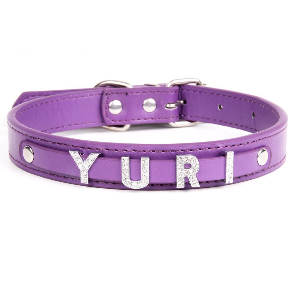 Glowing Rhinestone Pet Collar: PU Leather DIY Name Necklace for Cats & Dogs