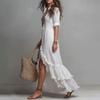 Women's 46085 Sleeve Button Dress Layered Down Maxi Ruffle