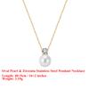 EFFIE QUEEN Stainless Steel 18k Gold Oval Pearl and Zirconia Pendant Necklace Simple Jewelry for Women Banquet Party Gift STPN03