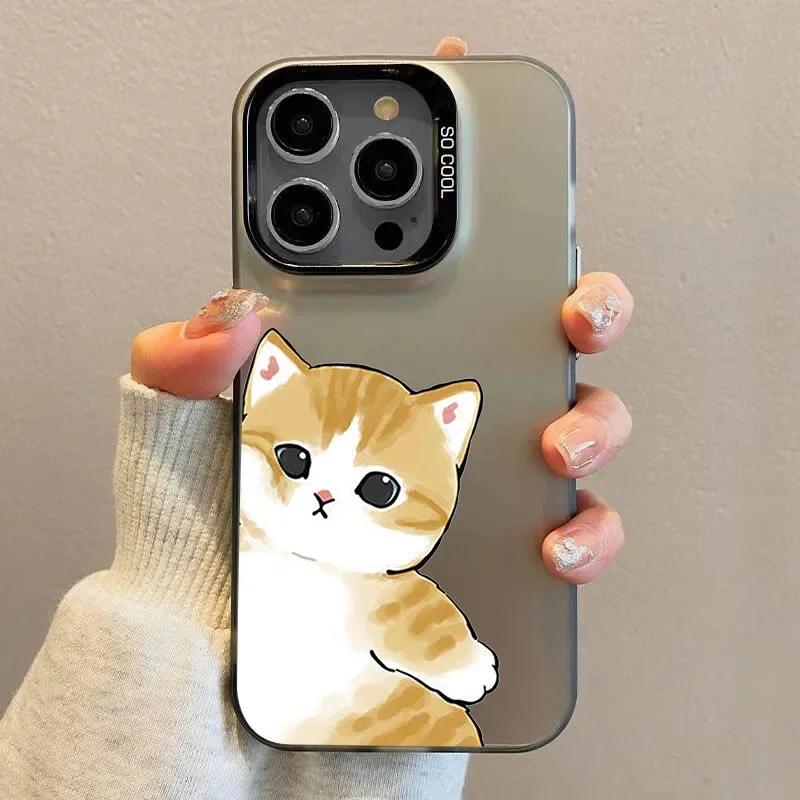 Funny Cartoon Cat Lover Couple Phone Case for IPhone 13 12 Mini 14 15 16 11 Pro Max Plus Hard Laser Cover Paired Fundas