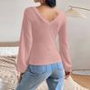 Ladies Casual Fashion V-Neck Puff Sleeve Cable Knit Long Sleeve Top