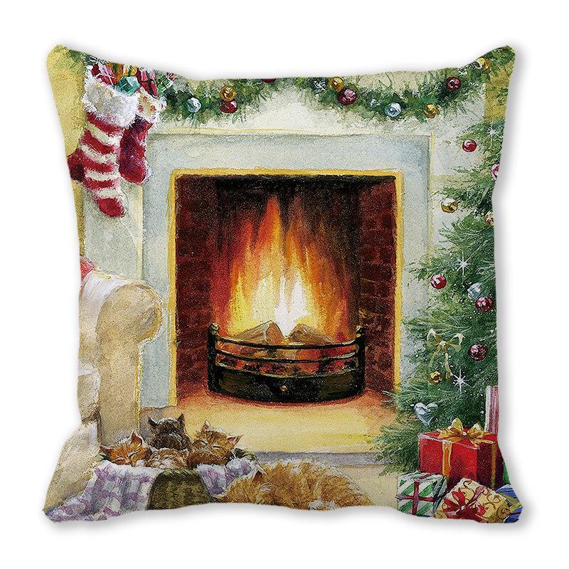 Weihnachtsdekoration Kissenbezug Bauernhaus Sofa Wurfkissenbezug Niedlicher Haustier Katze Hund Kissenbezug Floral Kissenbezug