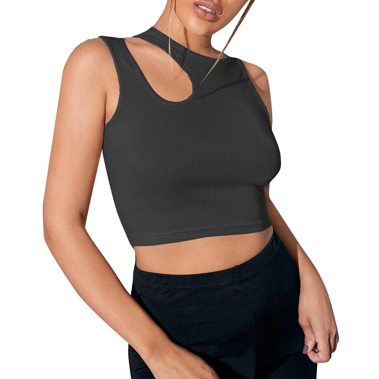 Женский Сексуальный Горячий Дизайн Моды Спортивный Топ Без Рукавов Узкий Ультра Короткий Сексуальный С Вырезами Круглый Вырез Цветной Топ S