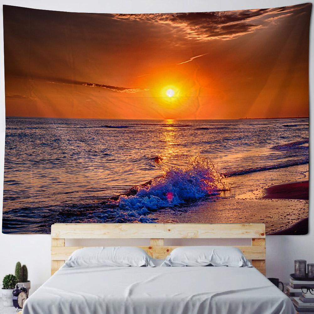 Sea View Tapestry, Bohemian Print Wall Hanging, Living Room, Bedroom Art Decoration, Beach, Sunset, Home Wall Decoration