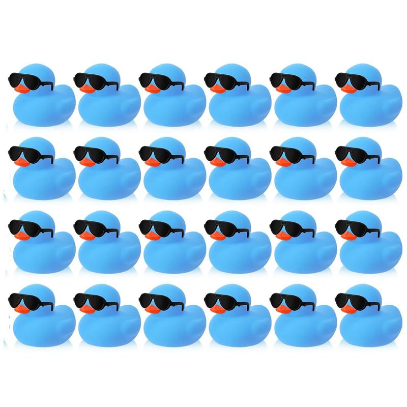 6/12/24/36Pc Mini Rubber Ducks Blue With Sunglasses Sets Duck Toys Squeaky Rubber Ducks Cute Float  Duckies For Birthday Party