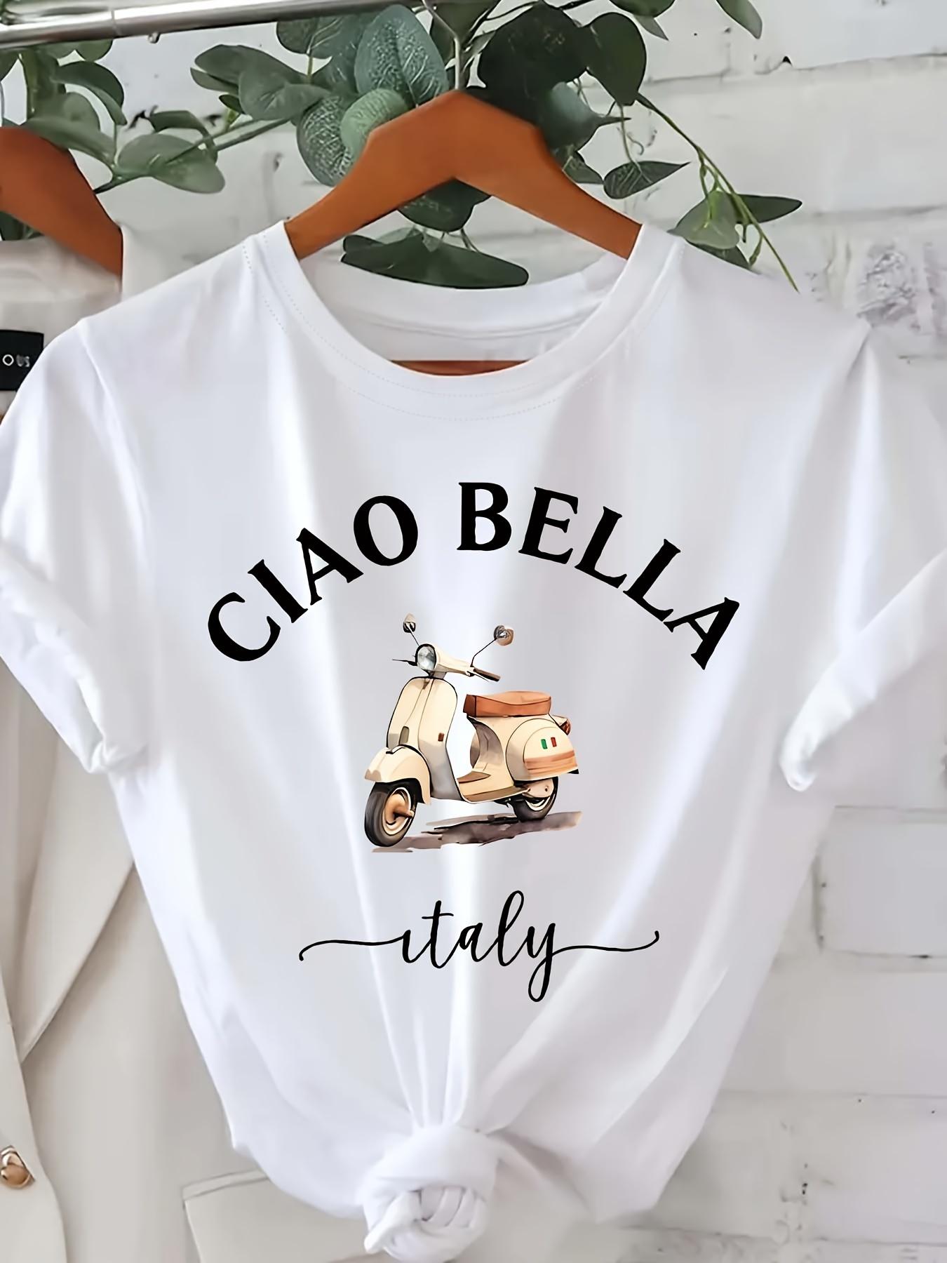 

Ciao Bella Womens Crew Neck Short Sleeve TShirt Casual Letter Print Polyester Blend Spring Summer Top Breathable Clothing S