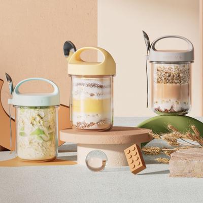 Szklany kubek na płatki owsiane o pojemności 430 ml z łyżeczką i pokrywką Szczelny pojemnik na płatki owsiane bez BPA do sałatek zbożowych Słoik do przygotowywania posiłków jogurtowych na zdrowe śniadania