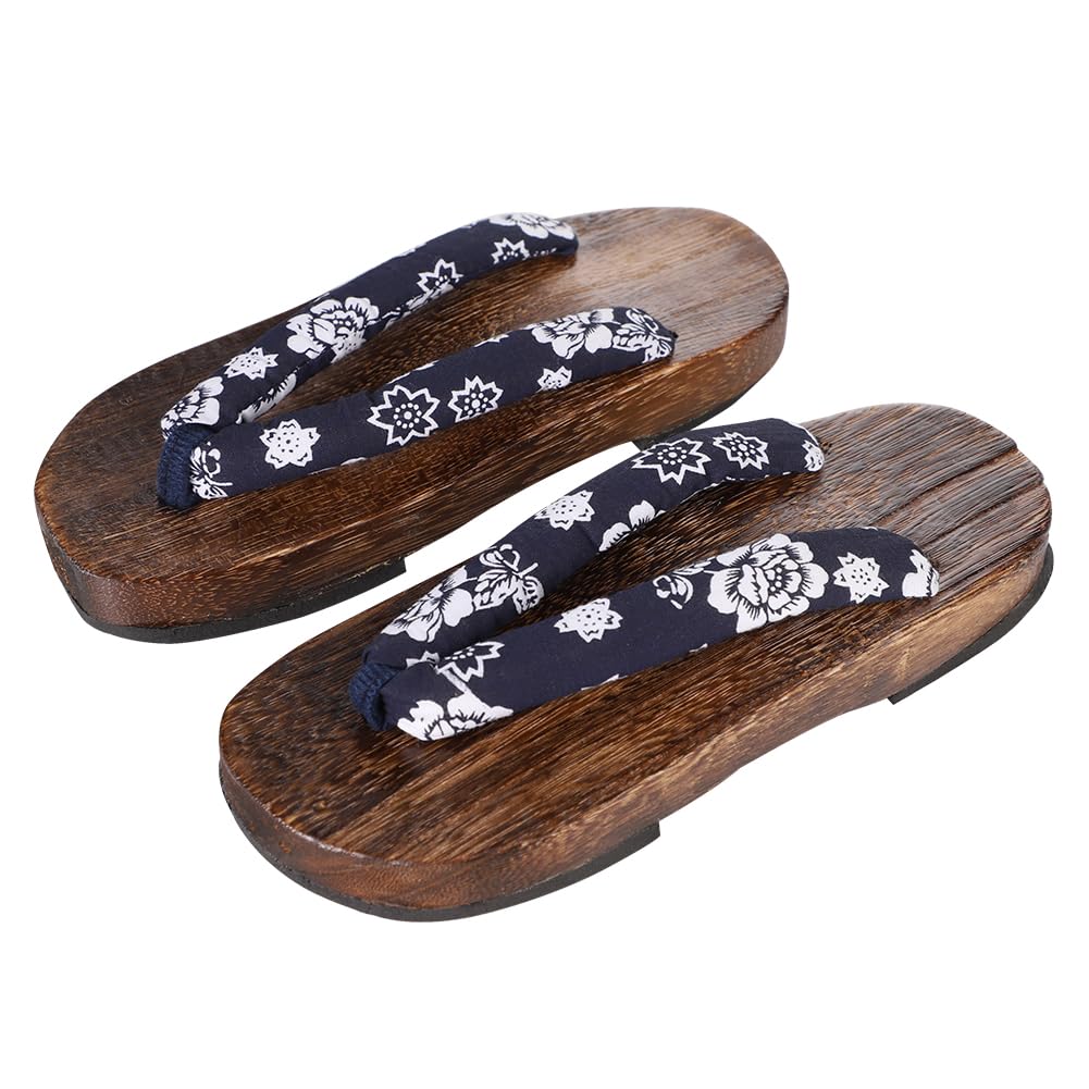 LONTG Yukata Geta Burnt Paulownia Wood with Summer Sandals for Girls and Japanese Pattern Slippers with Thick Comfortable and Comfortable for Everyday