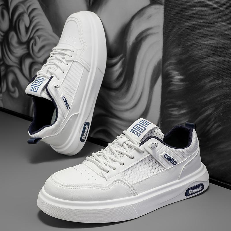 Fashion 2025 New Trendy Versatile PU Leather Shoes Men's New White Shoes Sports Leisure Board Shoes Trendy Comfortable Walking Shoes