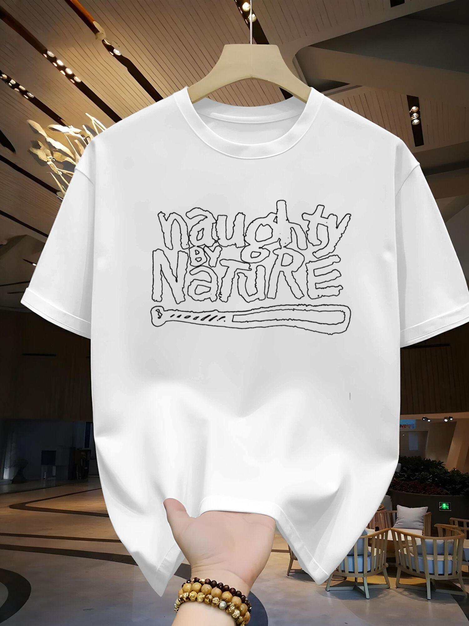 HTY by Nature Naughty by Nature Graphic T-shirt - Hardcore Hip-Hop Streetwear Tee with Bold Distressed font M