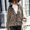 2025 Autumn Winter Women's Leopard Print Hooded Long Sleeve Loose Casual Coat Flannel Fleece Outerwear for Europe US