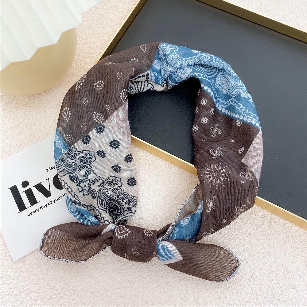 58 Cashew Silk Small Square Scarf: Korean Style Cotton Linen Printed Headscarf and Hairband for Women, Ideal for Spring, Summer, and Autumn.