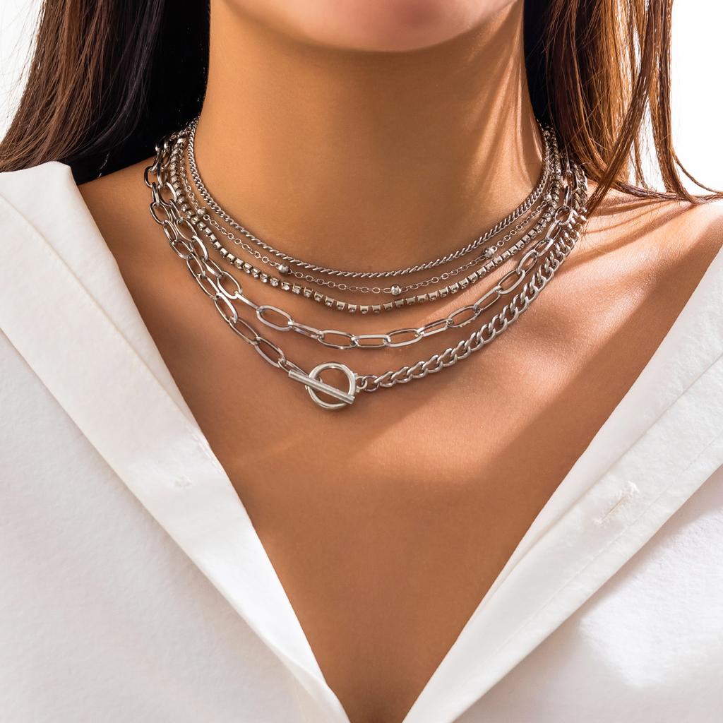 Salircon Boheemse Meervoudige Metalen Ketting Sleutelbeen Ketting Trend Exquise Strass Choker Klassieke Casual Sieraden voor Vrouwen