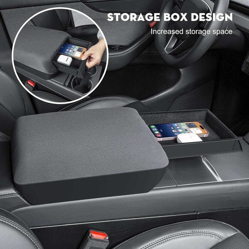 Xiaomi Luxury 3 In 1 Armrest Box Cover Organizer Soft PU Leather Height Pad for Tesla Model Y Model 3 Juniper Highland Center Console