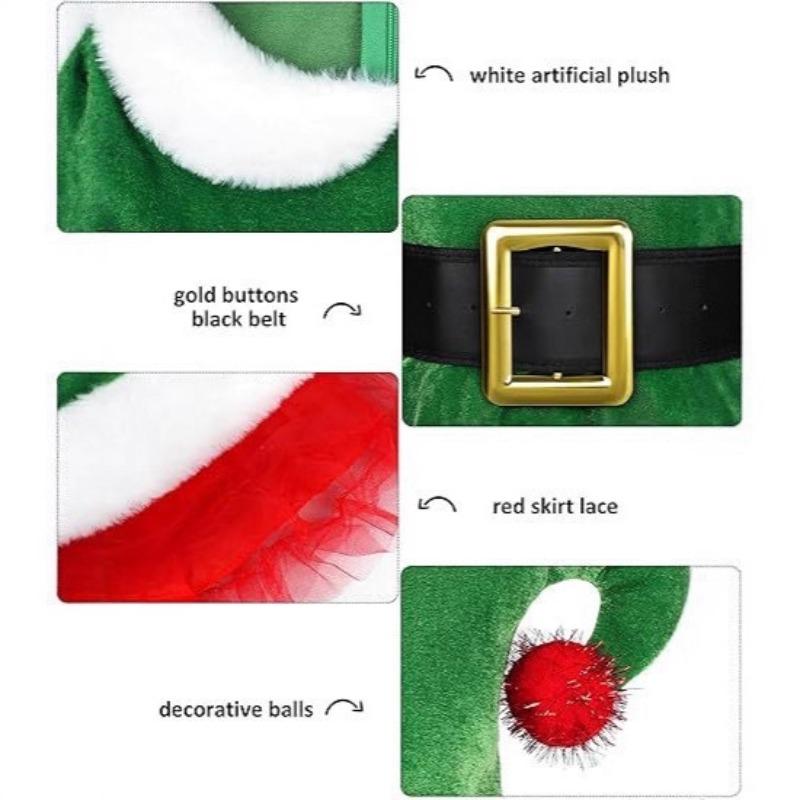 Girls Christmas Elf Dress Costume Elf Cosplay Costume Velvet Dress Suitable for Christmas Party