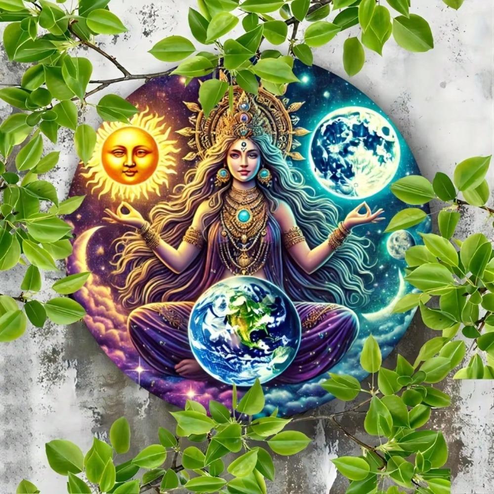 Metal Wall Art Vintage Mother Earth Sun Moon Decor for Home Bar Cafe