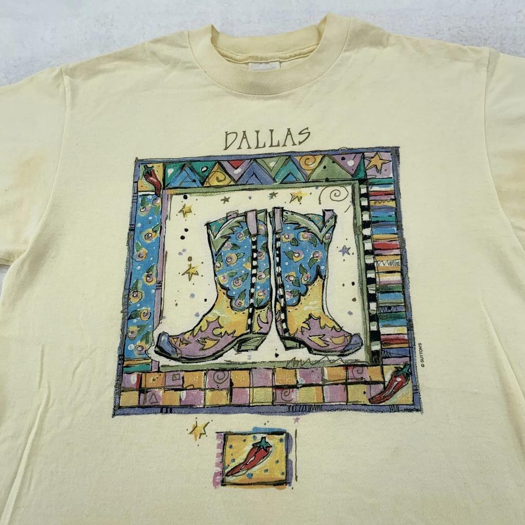 Vintage Dallas Texas Shirt Mens Medium Cowboy Boots Western Art Graphic 90s Tee