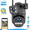 12MP 6K HD External WiFi IP Camera Outdoor 8x Zoom Three Lens Dual Screen Auto Tracking Security Protection CCTV Surveillance iCSee App