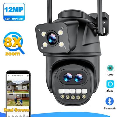 2025 12MP 6K HD Zewnętrzna kamera IP WiFi Zewnętrzna 8-krotny zoom Trzy obiektywy Podwójny ekran Automatyczne śledzenie Ochrona bezpieczeństwa Monitoring CCTV Aplikacja iCSee
