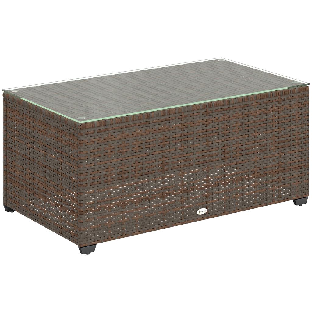 90 X 50cm Glass-Top Rattan Side Table - Brown