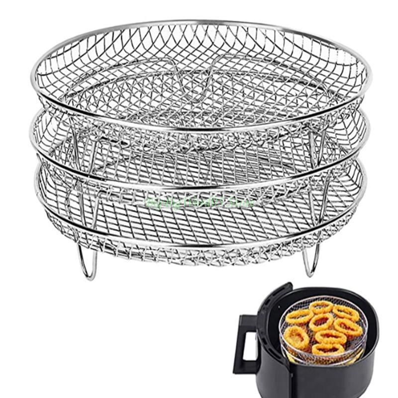 24TE Air Fryer Rack for Air Fryer Three Stackable Racks Stainless Steel Multi-Layer Dehydrator Rack Air Fryer Accessories