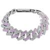 Personalized Hip Hop Jewelry 20mm Bling Iced Out Two Tone Silver and Pink CZ Prong Miami Cuban Link Chain Bracelet