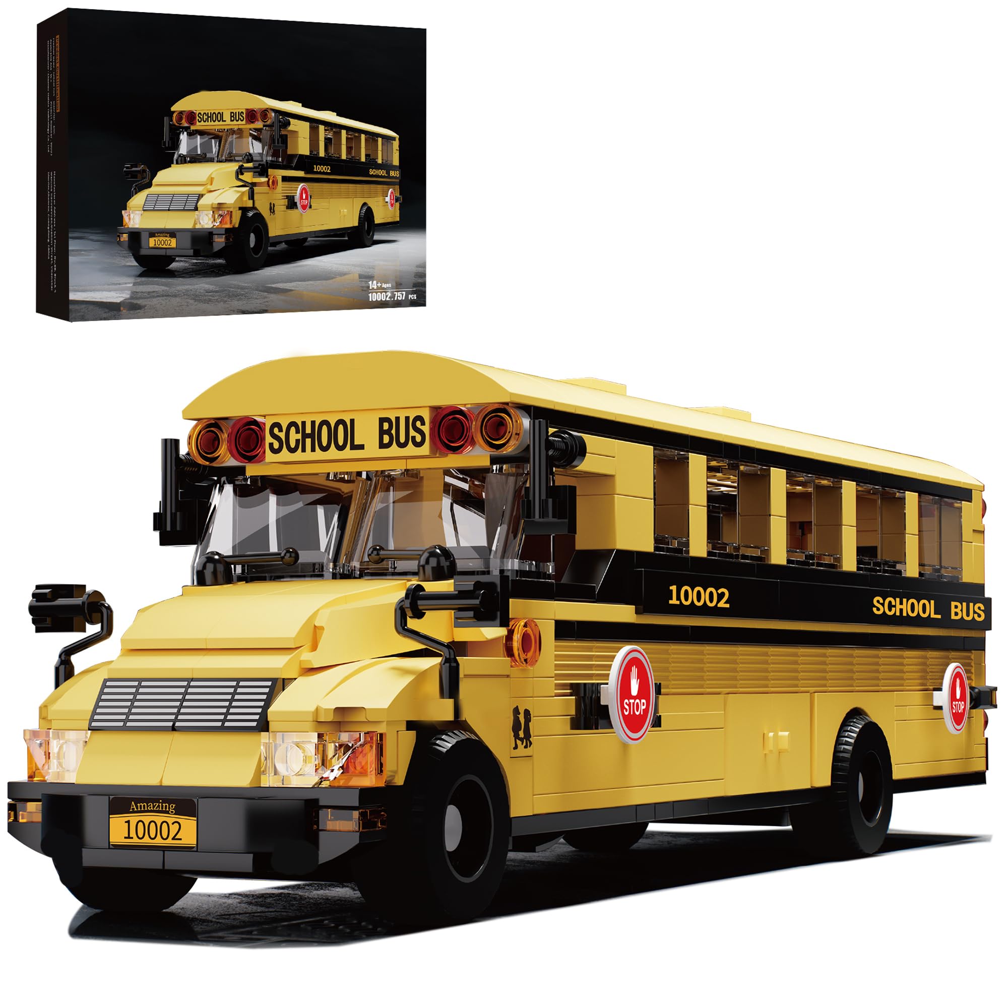 Interesting Toys Unisex Kids Yellow 788Pcs School Bus Building Blocks Classic American School Bus Model Bricks Desktop Ornament Kids Educational Diy Toy Gift