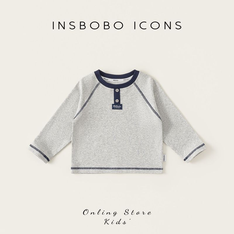 Insbobo Kidsren s T-Shirt 2026 Spring New Baby Kidsren s Clothing Boys  Spring Clothing Bottoming Shirt Girls  Tops Spring & Fall Shallow flower Gray 140