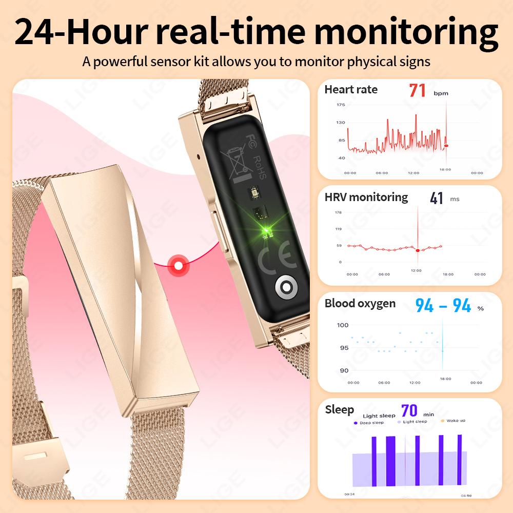 Stylish Women's Smart Jewelry Bracelet Men Remote Camera Control Pedometer Sports Heart Rate Health Smart Watch Ladies Gift