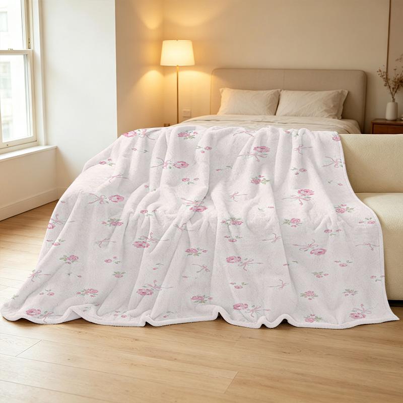 Floral Flannel Blanket - Soft, Skin-Friendly, Pill-Resistant Warm Throw for Bedroom, Living Room, Sofa - Perfect for Christmas & Halloween