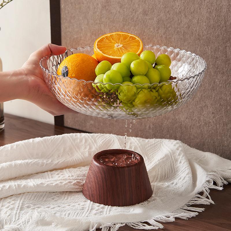 Medieval Fruit Plate Imitation Wood Grain Coffee Table High Foot Plate Plastic Drain Fruit Basin Tray Dried Fruit Candy Snack Plate