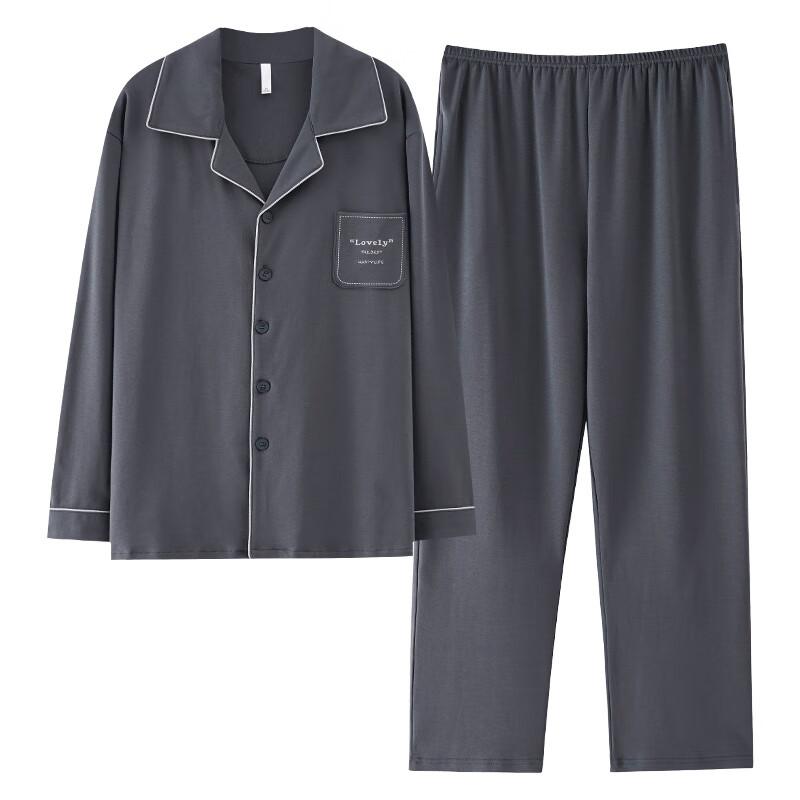 JOAE 100% Cotton Men's Pajama Set Long Sleeve Cardigan and Pants Autumn Loungewear L