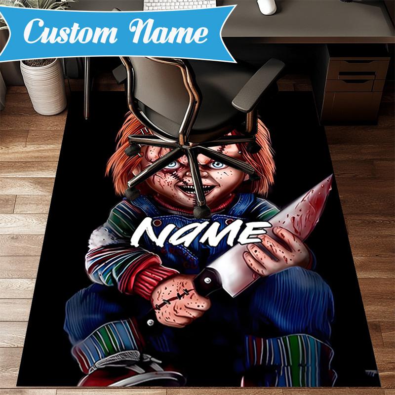 Custom Name Chucky's Bloody Tale Rug for Living Room, Game Rooms, Office, Bedroom, Floor Mat Playful Design, fan gifts Christmas decor