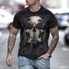 Trendy Men 3D Gothic Skull T-shirt Black Round Neck Short Sleeve Street Style Halloween Eye Catching Fashion Casual Top