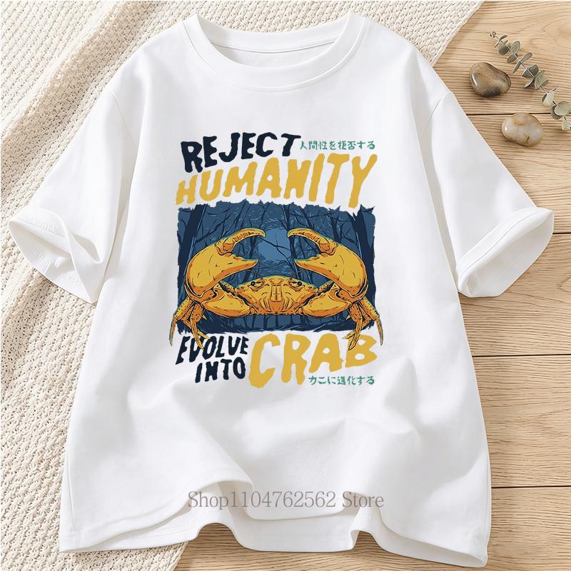 

Reject HuUnisexity Crab Funny Graphic Print Women Clothing Summer Fashion Streetwear Y2K Tops Crew Neck Short Sleeve Tshirts 2XL