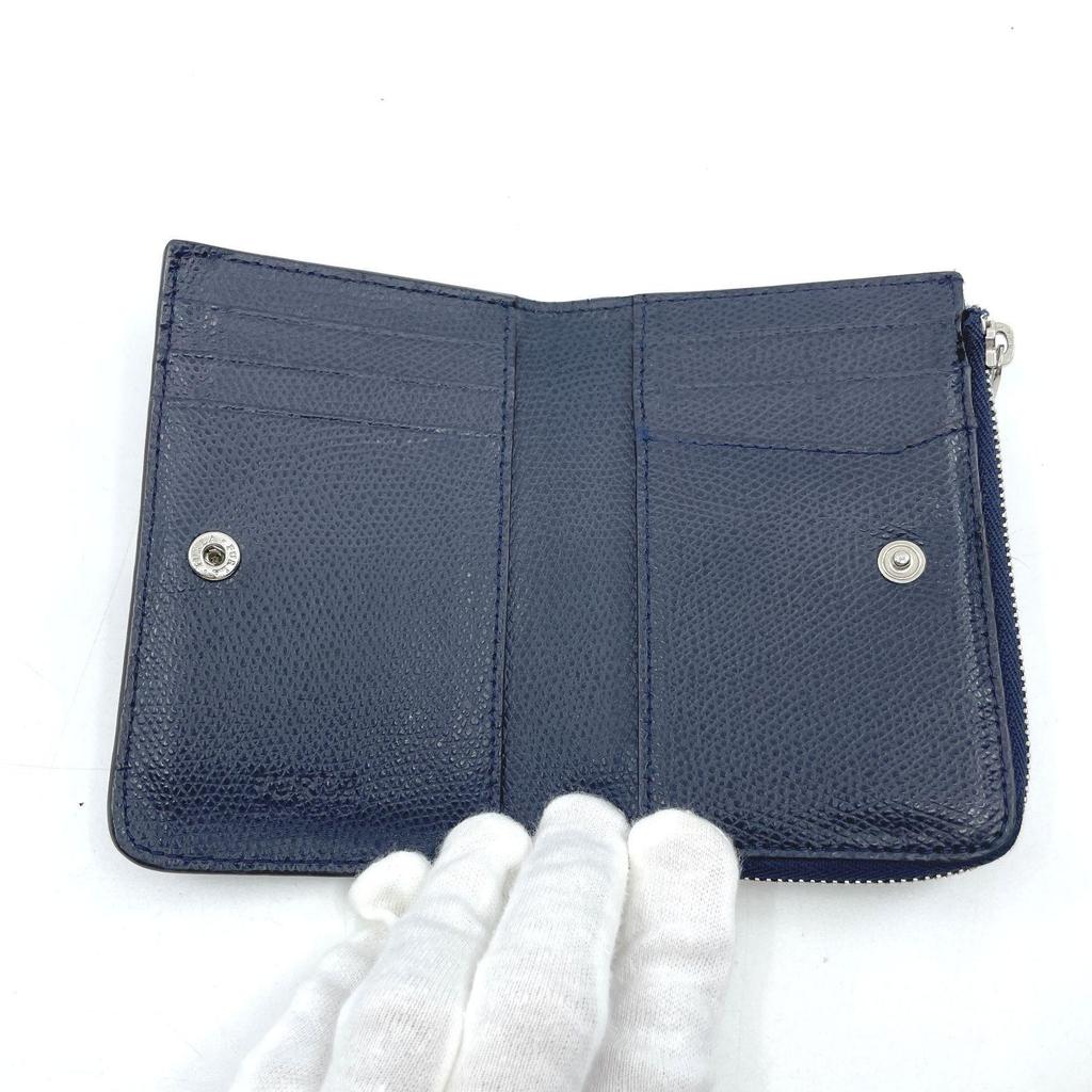 Used FURLA bi-fold card case coin case navy dark blue leather