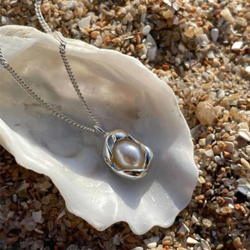 Korean Style Pendant Irregular Shell Jewelry Zinc Zinc Alloy Pearl Necklace Women Clavicle Necklace