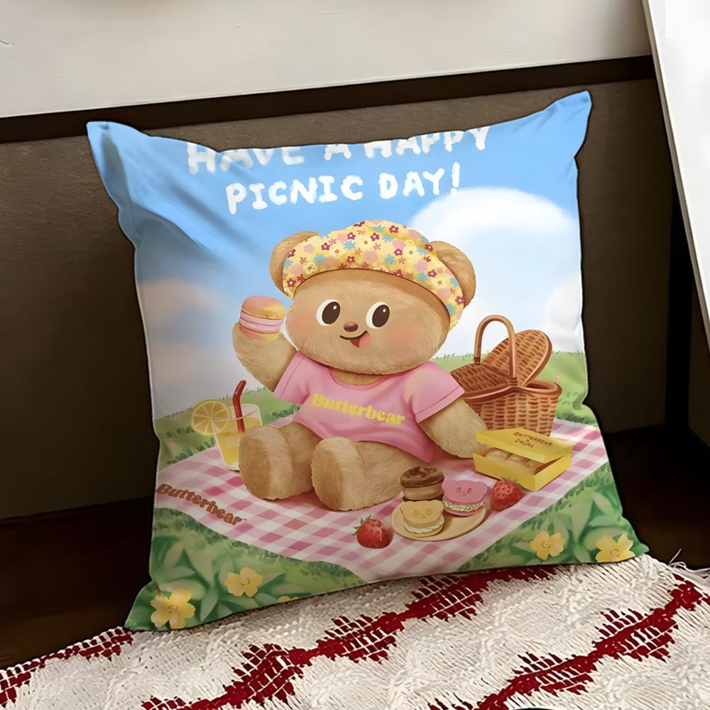 Cartoon BButter BBear Cushion Cover Reversible Soft Durable Pillow Cover Home Car MultiScene Use for Daily Comfort
