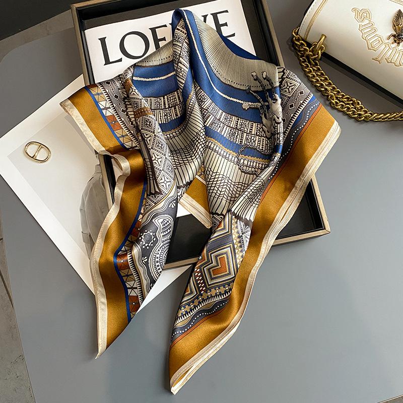 Pure Silk Luxury Hijab Shawl and Wrap Print Scarf for Women Neckerchief Hair Band Bag Wrist Headband Bandana Echarpe