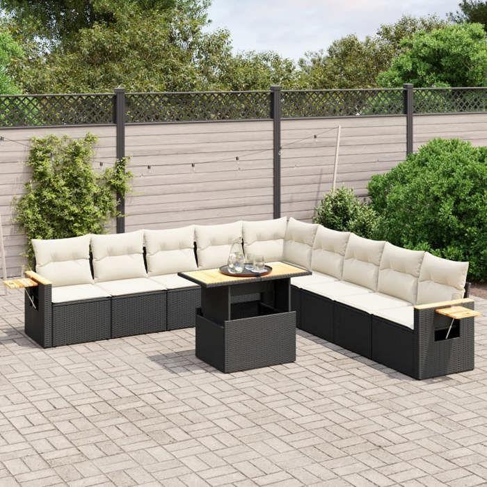 VidaXL Salon de Jardin avec Coussins 11 pcs, Canapés de Terrasse, Ensemble de Meubles de Patio, Mobilier d'Extérieur, Noir 3273702