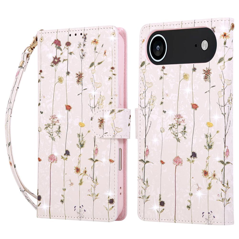 For iPhone 17 Air Case RFID Blocking Flower Leather Phone Cover with Wrist Strap