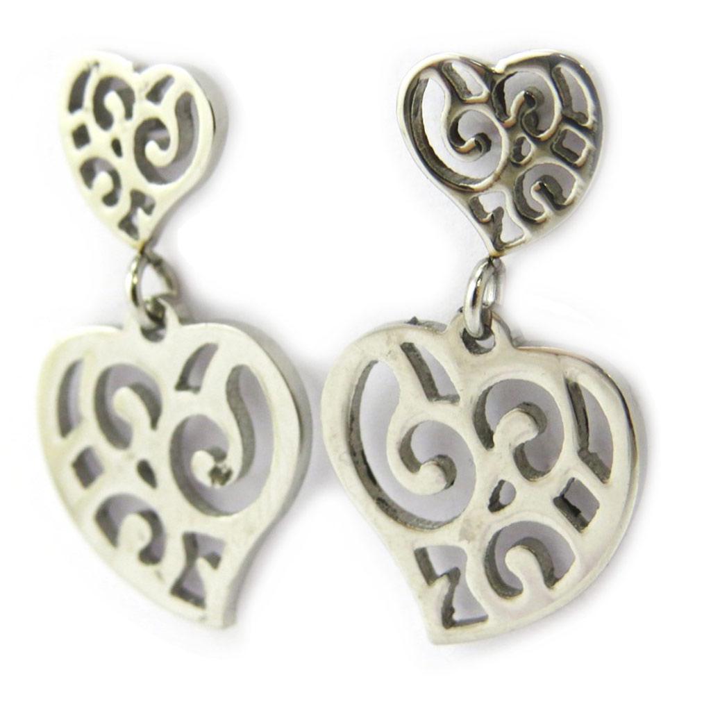 Les Trésors De Lily [M8811] - Silver 'Carmen' Steel Earrings (love) - 22x11 Mm